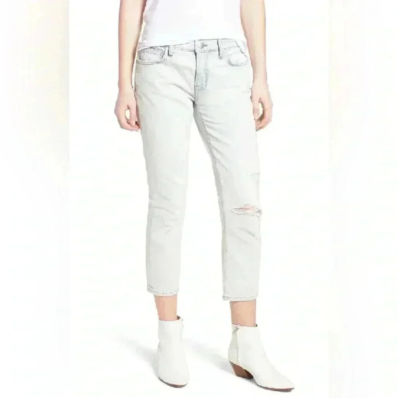 Current/Elliott The Cropped Straight Channing Destroyed Jeans Light Wash Sz 28 - Picture 1 of 12